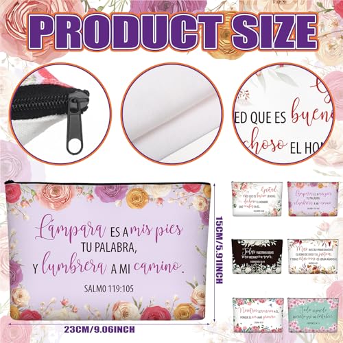 Kacctyen 18 Pcs Spanish Bible Christian Women's Religious Gift Christmas Gifts Cosmetic Bags Inspirational Bible Verse Pencil Pouch Motivational Makeup Bag with Zipper for Travel (Fresh)