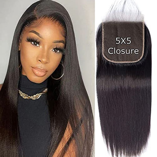 5x5 Closure Straight Human Hair 5x5 Hd Transparent Lace Closure 12A Virgin Human Hair Hd Lace Closure Pre Plucked With Baby Hair Natural Black Color(18inch)