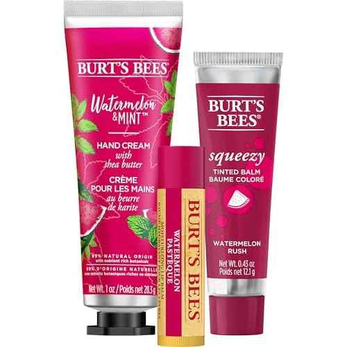 Burt's Bees Lip Balm, Squeezy Tinted Balm and Hand Cream Gift Set, Merry Melon, Ready to Give Holiday Gift, 1 Gift Set