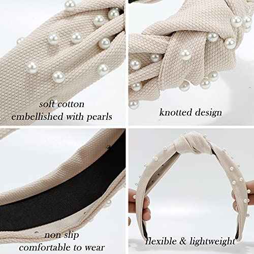 Pearl Knotted Headbands: 2Pcs Black Beaded Jeweled Embellished Hair Accessories Gift for Women