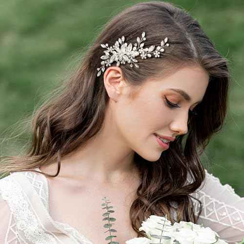 SWEETV Wedding Hair Comb Pearl Bride Hair Pins Flower Hair Piece Rhinestone Bridal Hair Accessories for Women and Girls