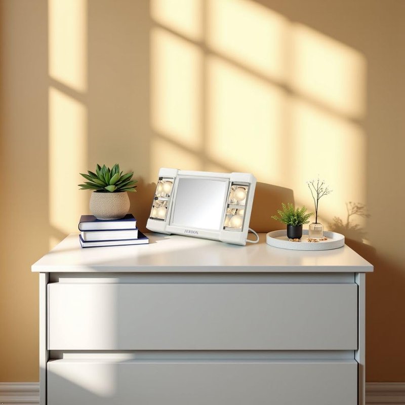 JERDON Two-Sided Makeup Mirror with Lights - 3X Magnification & Glare-Free Lighting | White Base, Model J1010