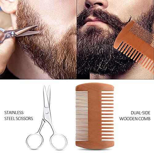 Fathers Day Dad Gifts, Beard Kit for Men, Beard Growth and Grooming Kit w/Beard Oil Beard Balm Beard Brush Beard Comb Beard Scissors, Birthday Gifts for Men Husband Him Grandpa Boyfriend Son Brother