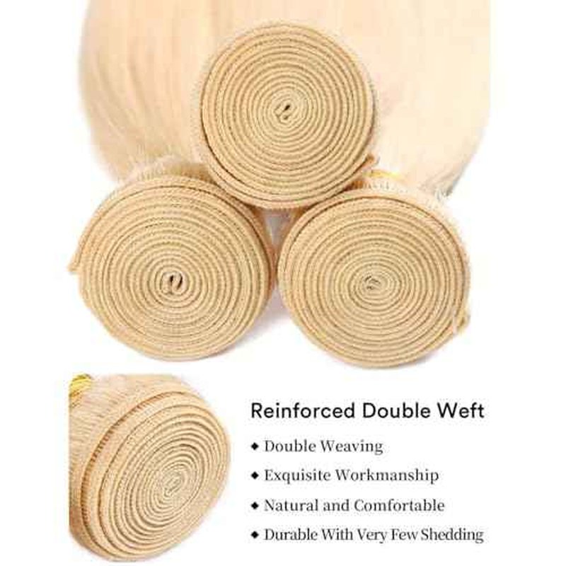 613 Bundles Human Hair Extensions 100g/Bundle 613 Color Real Human Hair Extensions For Women Light Blonde Color Human Hair Bundles 2-3set Can Be Full Head (Straight Hair, 24 Inch)