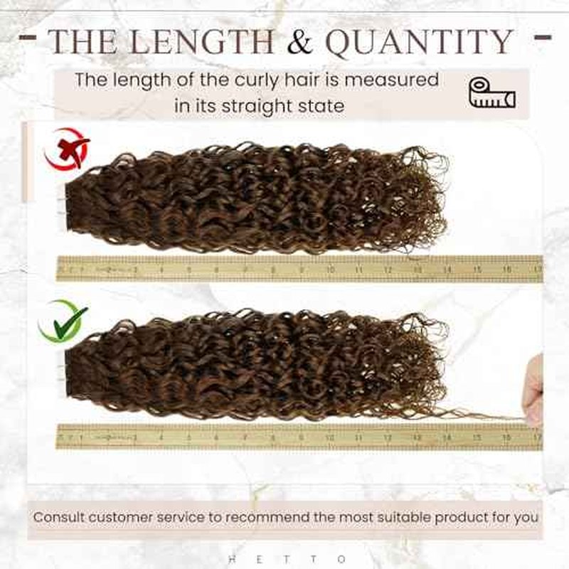 Hetto Curly Tape in Hair Extensions Human Hair Black Wavy Tape in Hair Extensions Invisible Curly Tapes Hair Extension #1 Jet Black 14Inch 50G