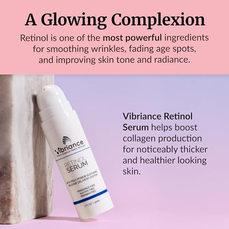 Vibriance Retinol Serum for Face - Reduces Appearance of Deep Wrinkles and Large Pores, Enhances Tone, Improves Complexion - Sensitive, Mature Skin Night Cream - 1 fl oz