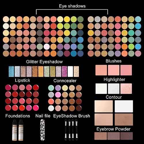 MISS ROSE M 187 Colors Professional Makeup Palette - All-in-One Kit With Eye Shadows, Lipsticks, Mascara, Foundations, Blushes, Brow Pencils, Nail File - Makeup Gift Set for Women and Girls