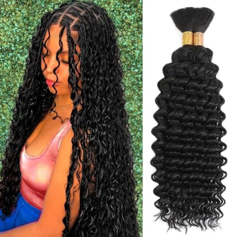 Human Braiding Hair for Boho Braids Curly Deep Wave Bulk Human Hair for Braiding 100% Human Hair for Braiding Hair Wet and Wavy Boho Knotless Braids Hair No Weft 2 Bundles/Pack 20 Inch