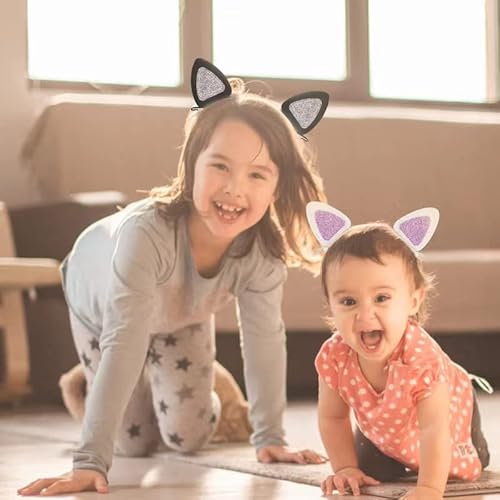 16 Pcs Cat Ears Hair Clips for Girls Cat Themed, Toddlers Animal Hair Pins Glitter Accessories for Girls Hair Clips Kids Easter Halloween Costume Party Supplies