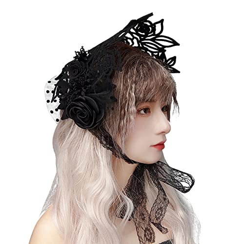 Lolita Headband Victorian Bonnet Hat Halloween Cosplay Gothic Maid Lace Hair Accessory Hair Hoop Tea Party Sun Hat