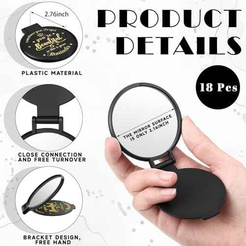 18 Pcs 2.76 Inch Inspirational Compact Mirror Bulk Party Favors Quinceanera Gift Purse Small Mirror Pocket Mini Gifts for Women Adult Coworker Halloween Christmas Friends (Black)