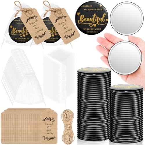Tradder 50 Sets 2.76 Inch Inspirational Appreciation Gifts Compact Mirrors Bulk for Women Quinceanera Small Pocket Makeup Mirrors for Christmas Employee Gift