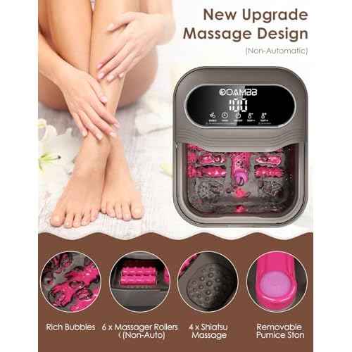 Collapsible Foot Spa with Heat, Bubble and Temp Control, Foot Bath Massager with XL Touch Screen and Massage Rollers, Foot Soaking Tub, Pedicure Foot spa for Stress Relief (Grey)