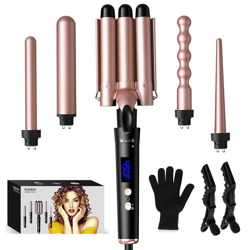 SOUKENGEN 5-in-1 Curling Wand Set with Temp Display,Perfect for Girl