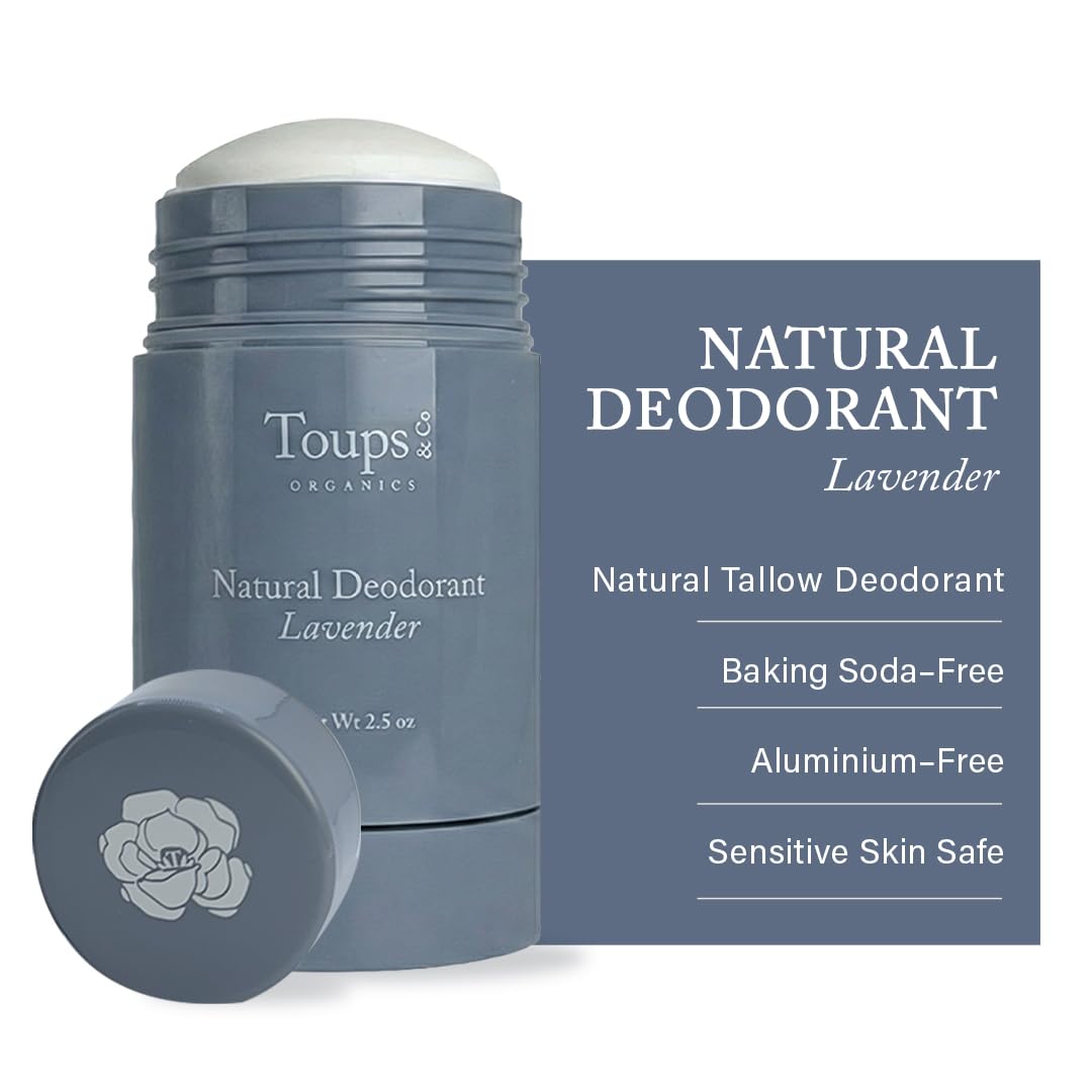 Toups & Co Natural Lavender Deodorant | Aluminum & Baking Soda Free | Grass-Fed Tallow Formula | Long-Lasting Odor Protection | Gentle for Sensitive Skin | Clean, Non-Toxic Deodorant