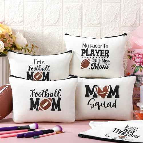 Kacctyen 9 Pcs Football Mom Gifts Cosmetic Bags Football Accessories for Women Ball Player Team Mom Appreciation Gift Makeup Bag Travel Zipper Pouch for Ball Sports Lover Birthday Christmas Gift
