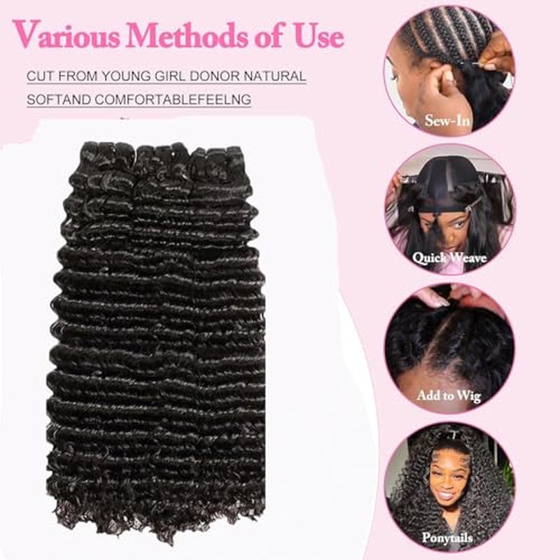 12A Deep Wave Human Hair Bundles Deep Curly Bundles Human Hair 100% Unprocessed 1 Bundle Brazilian Virgin Human Hair Extensions Quick Weave Natural Black Color (deep bundles, 20)
