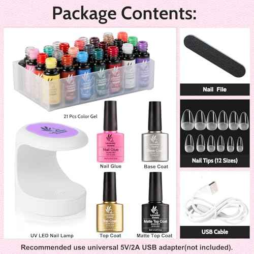 LAVENDER VIOLETS Gel Nail Kit 240 Pcs Short Almond Nail Tips Extension, 21 Gel Colors with Portable U V Light, Nail Glue Base/Glossy/Matte Top Coat for Women Girls VC17