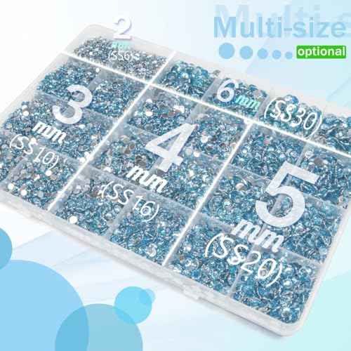 Light Blue Resin Rhinestones for Bedazzling Crafting 2mm 3mm 4mm 5mm 6mm Sky Blue Flatback Stones Diamonds Crystals Gems Charms for Nails Face Eyes Makeup Tumbler Bottles Crafts Clothes Shoes