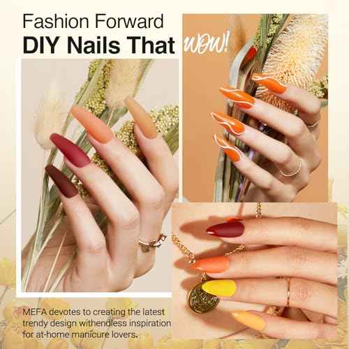 MEFA 6 Colors Fall Gel Nail Polish Set, Shades Orange Red Brown Glitter Yellow Soak Off Gel Polish Spring Summer Tones Nail Art Design Salon Home Manicure Kit Gifts