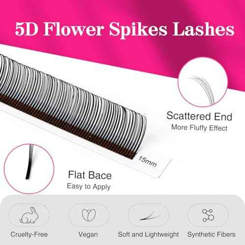 TDANCE Lash Spikes Matte Black 5D Spikes Lash Extensions Natural Look 5D Flower Eyelash Extensions for Professional Use Spikes Lashes(5D-Flower,D-0.07,10-17mm)