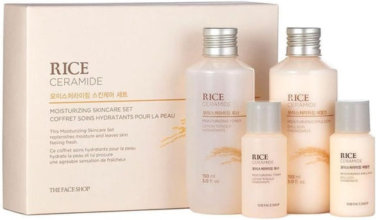 The Face Shop Rice Ceramide Moisturizing Skincare Set - Hydrating Toner & Moisturizer for Dry Skin | Travel Size Gift Set