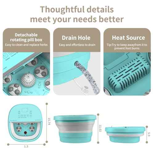 Collapasible Foot Spa Bath Massager with Heat, Pedicure Foot Spa with Bubbles/Timer/Temperature Control, Feet Soak Tub for Home, Office, Relaxation and Stress Relief, Gift for Men and Women (Blue)