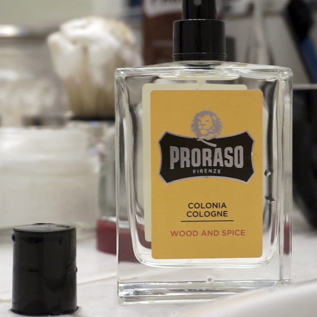 Proraso Wood and Spice Cologne - Masculine Woody Spice Eau de Cologne - Cumin, Saffron, Cedarwood & Vanilla Fragrance for Men - 3.4oz