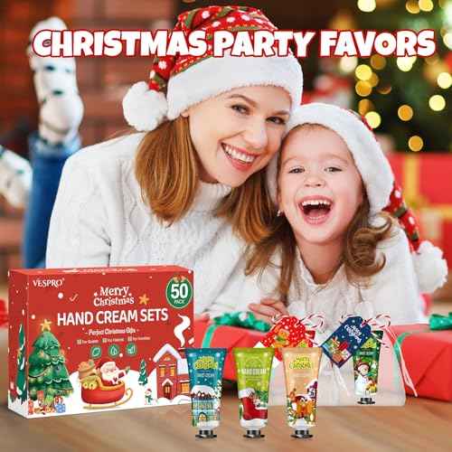 VESPRO 50 Sets Christmas Hand Cream Gift for Women, Hand Lotion for Christmas Party Favors with Christmas Cards and Organza Gift Bags, Christmas Decorations and Stocking Stuffers Gifts for Women