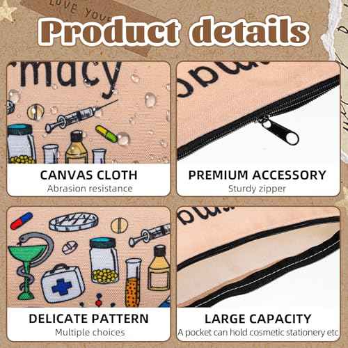 Kacctyen 9 Pcs Pharmacy Technician Gifts for Women Canvas Pharmacist Makeup Bag Canvas Zipper Cosmetic Bags Funny Pharmacy Technician Accessories for Pharmacist Nurse Coworker Medical Assistant