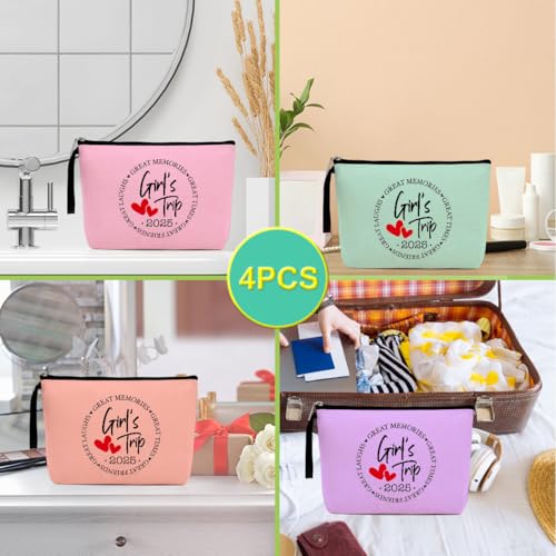 4Pcs Girls Trip Gifts Favors 2025 Weekend Bag Makeup Bag Weekender Bags for Women Sisters Niece Cosmetic Bag Zipper Pouch Wedding Bachelorette Party