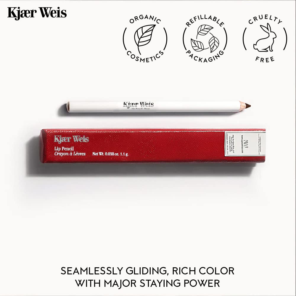 Kjaer Weis Lip Pencil. Dark Brown Lip Liner Pencil with Soft Matte Finish and Creamy Texture for Long Lasting, Smudge-Proof Wear. Cruelty Free Clean Makeup (Deep Iconic)