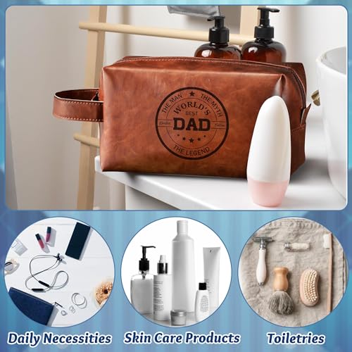 Man Travel Toiletry Bag - Father's Day World's Best Dad Man PU Leather Travel Essential Makeup Organizer Pouch Bag Organizer Bathroom Accessories Dopp Kit Husband Dad's Birthday Party Gifts