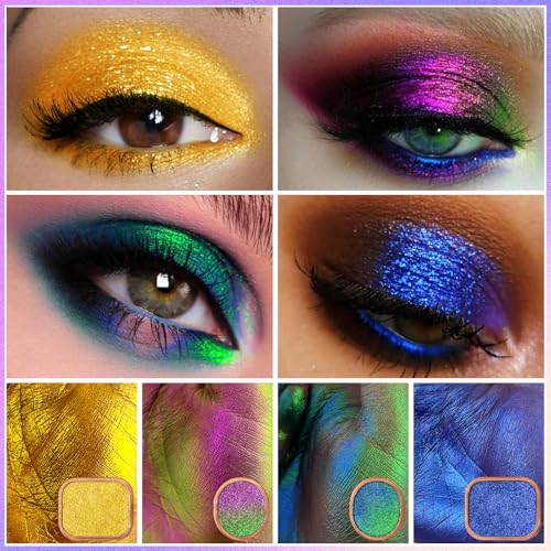 UCANBE Multichrome Chameleon Eyeshadow Makeup Palette, 4 Colors Holographic Metallic Glitter Eye Shadow Pallet, High Pigmented Creamy Duo Chrome Multidimensional Eye Make Up Kit
