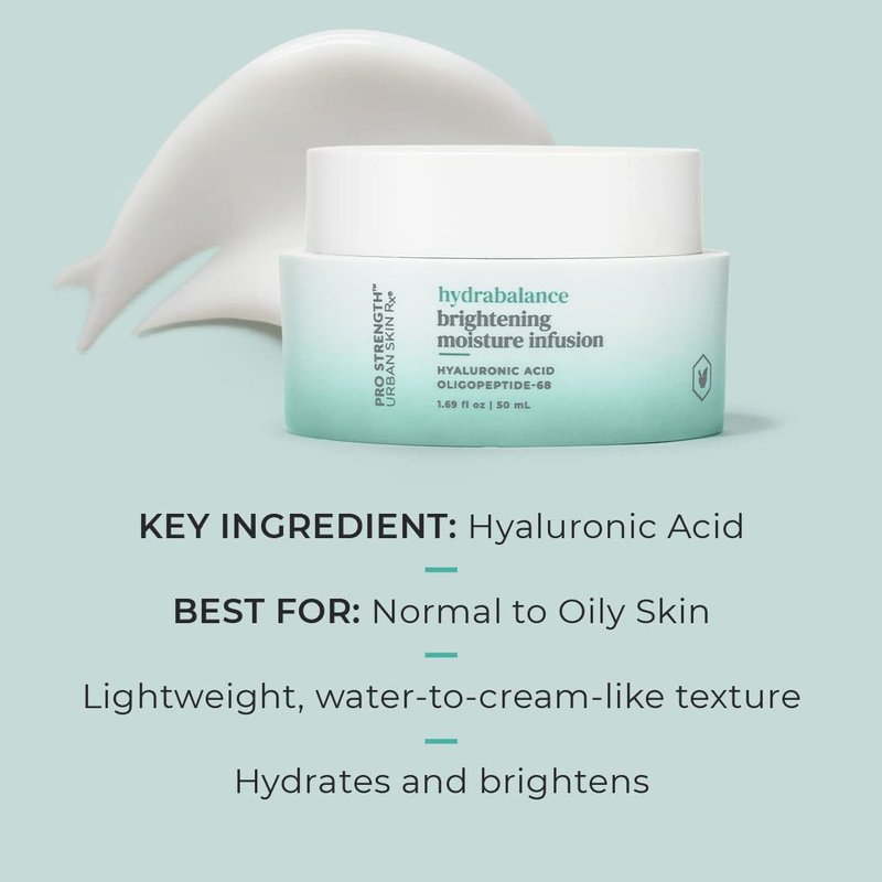 Urban Skin Rx Pro Strength HydraBalance Brightening Moisture Infusion Quick-Absorbing Moisturizer, Fragrance-Free, Formulated with Squalane & Hyaluronic Acid, Combats Dehydration & Texture, 1.69 Oz