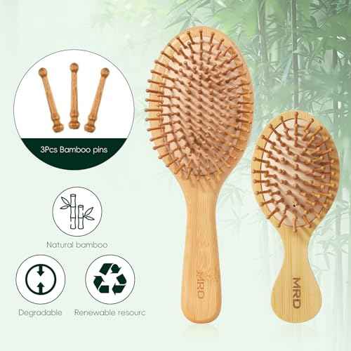 MRD Bamboo Hair Brush Set, 4-Piece Detangling Hairbrush and Comb Kit, Paddle Brush for Women Men Kids, All Hair Types-Gift Box