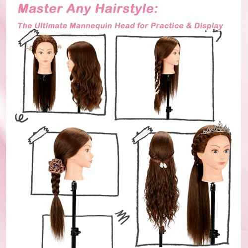 Beauty Star Mannequin Head with 100% Real Human Hair -18inch Doll Styling Head for Braiding Practice & Cosmetology Training, Updos, Manikin Head Includes Clamp Stand£¨Dark Brown Hair and Blue Eyes)