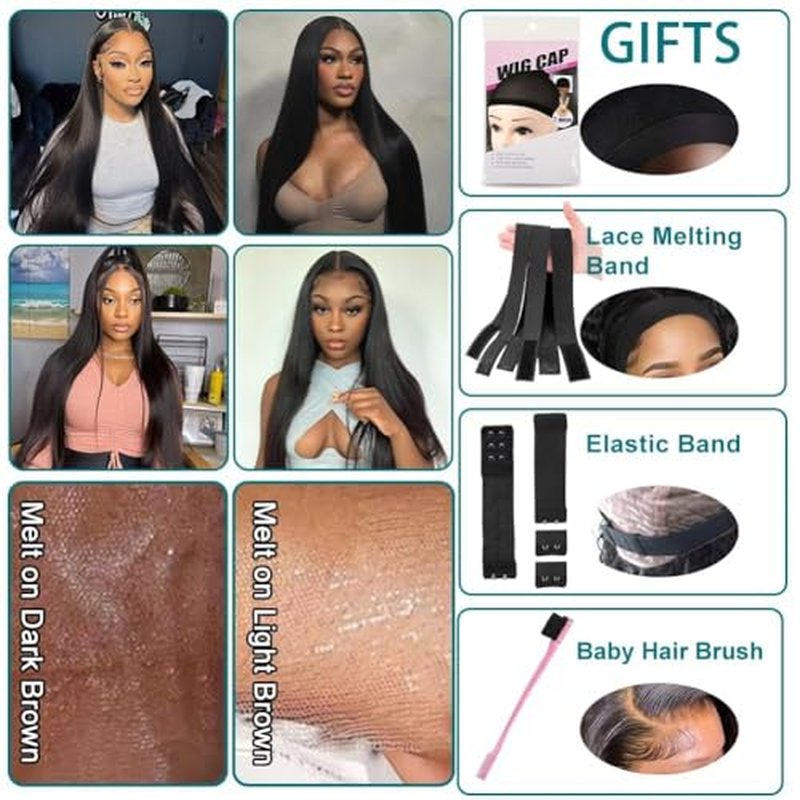 Azkiu Straight Lace Front Wigs Human Hair 13x4 HD Transparent Lace Front Wig Human Hair Pre Plucked with 180% Density Brazilian Virgin Lace Frontal Wigs 14Inch