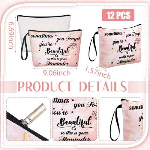 Xuniea 24 Pcs Inspirational Gifts for Women Bulk 12 Motivation Canvas Makeup Bags 12 Round Portable Pocket Mirror for Team Employee Coworker Housekeeping Appreciation Thank You Gifts(Beautiful)