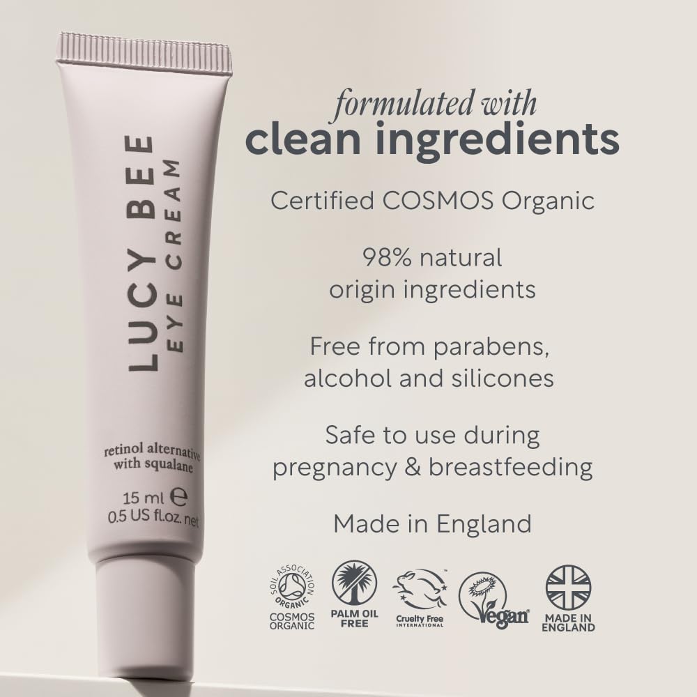 Lucy Bee Eye Cream with Vegan Retinol Alternative, Suitable for Sensitive Skin, Pregnancy Safe, Certified Organic, Vegan & Cruelty Free 0.5fl oz