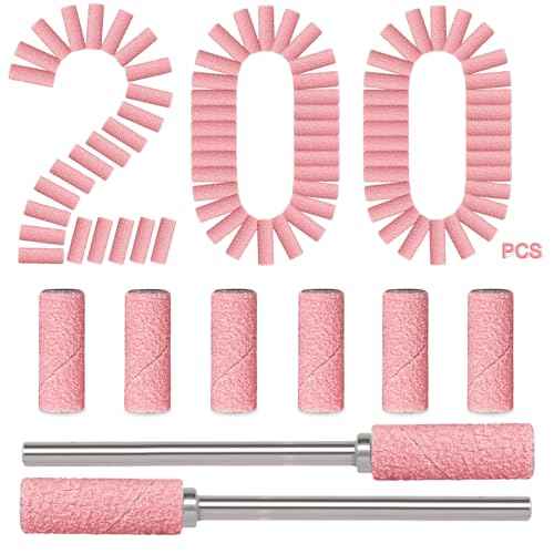 200pcs 180 Grit Small Sanding Bands for Nail Drill with 2pcs 3/32¡¯¡¯ Upgrade Mandrels Bits, Mini Sanding Bands for Nail Drill for Manicure Nail Salon and Nail Enthusiasts Use, Pink