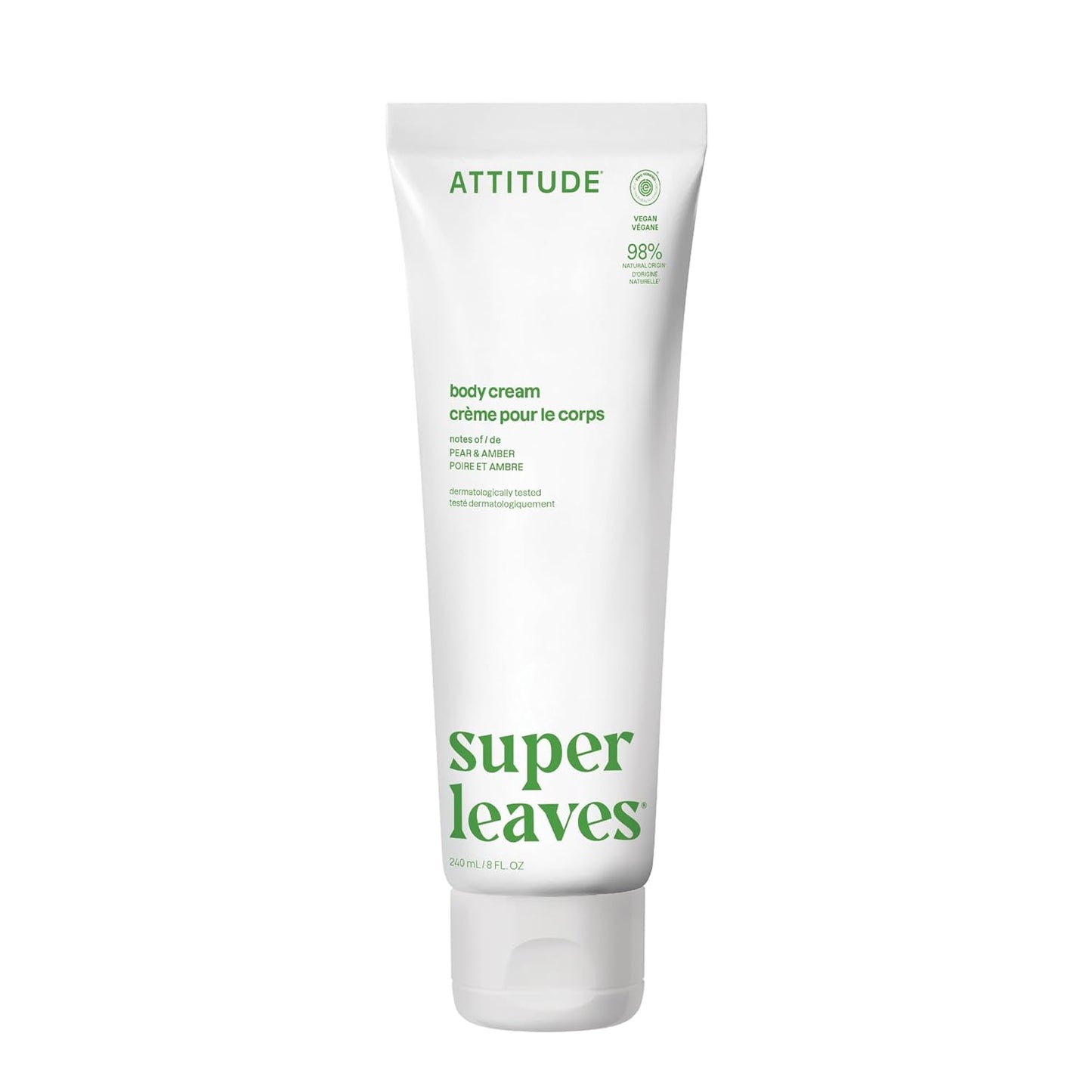 ATTITUDE Body Cream - EWG Verified Vegan Moisturizer for Dry Skin | Pear & Amber Scent, 8 Fl Oz