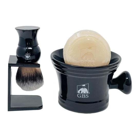 Men’s Wet Shaving Kit - Complete 4-Piece Set with Ceramic Bowl, Shave Brush & Shea Butter Soap | Black