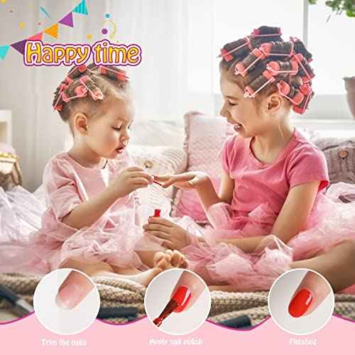TOMICCA Kids Nail Polish Sets, 18 Pcs 100% Non Toxic Peel Off Water Based Safe Quick Dry Nail Polish Kit, Birthday Gifts Nail Paint Set for Girls with Nail Separator Stickers Kit (Ages 3+)