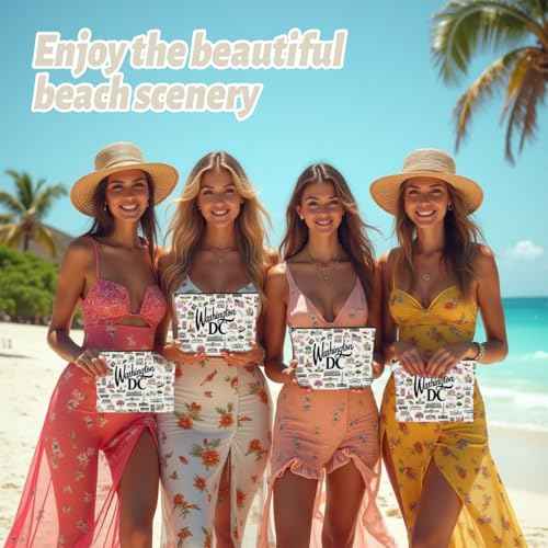 4PCS Washington DC Themed Makeup Bag Washington dc Souvenirs Gift for Women, Best Friend, Sister - Travel Friendly Cosmetic Bag, Birthday Christmas Present