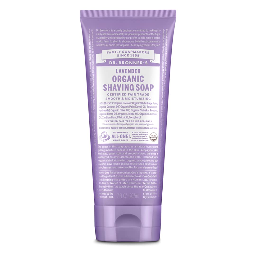 Dr. Bronner's Organic Shaving Soap– (Lavender, 7 Ounce)– Moisturizing Shave Soap for Men & Women– Certified Organic Sugar & Shikakai– For Face, Underarms & Legs