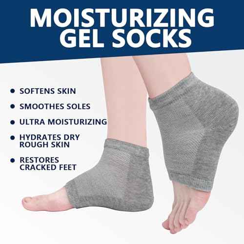 Moisturizing Gel Heel Socks for Dry Cracked Feet - 2 Pairs - Spa Socks for Cracked Heel Treatment - Heal Dry Heels - Night Care Skin - Foot Care for Women & Men (Regular, Grey)