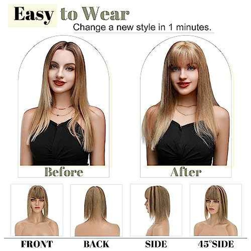 SEGO Hair Toppers for Women With Bangs Real Human Hair, 130% Density 10 * 12CM Silk Base Clip in Top Wiglet Hairpieces for Thinning Hair-14 Inch 4P27 Medium Brown&Dark Blonde