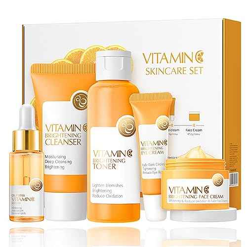 Vitamin C Skin Care Set, Girls Skincare Gift Set With Cleanser, Toner, Face Serum, Face & Eye Cream, Skin Care For Teens 10-12, Lasting Moisturizing Travel Skincare Set For Women