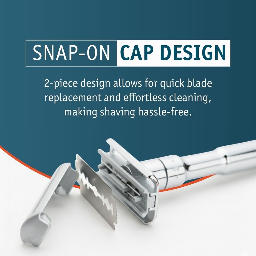 MERKUR FUTUR Adjustable Double Edge Safety Razor, Adjustable Razor With Dial, Made in Germany, Plastic-Free, Snap-On Cap Design, Straight Bar